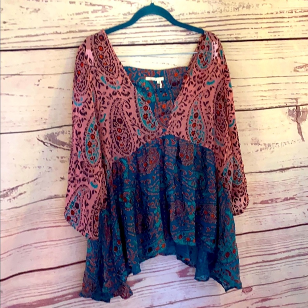 Anthropologie Floreat silk blend boho blouse